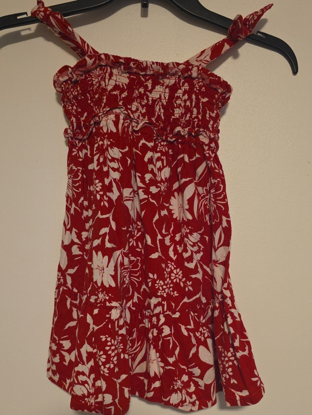 Old Navy Red & White Floral Smocked Sundress